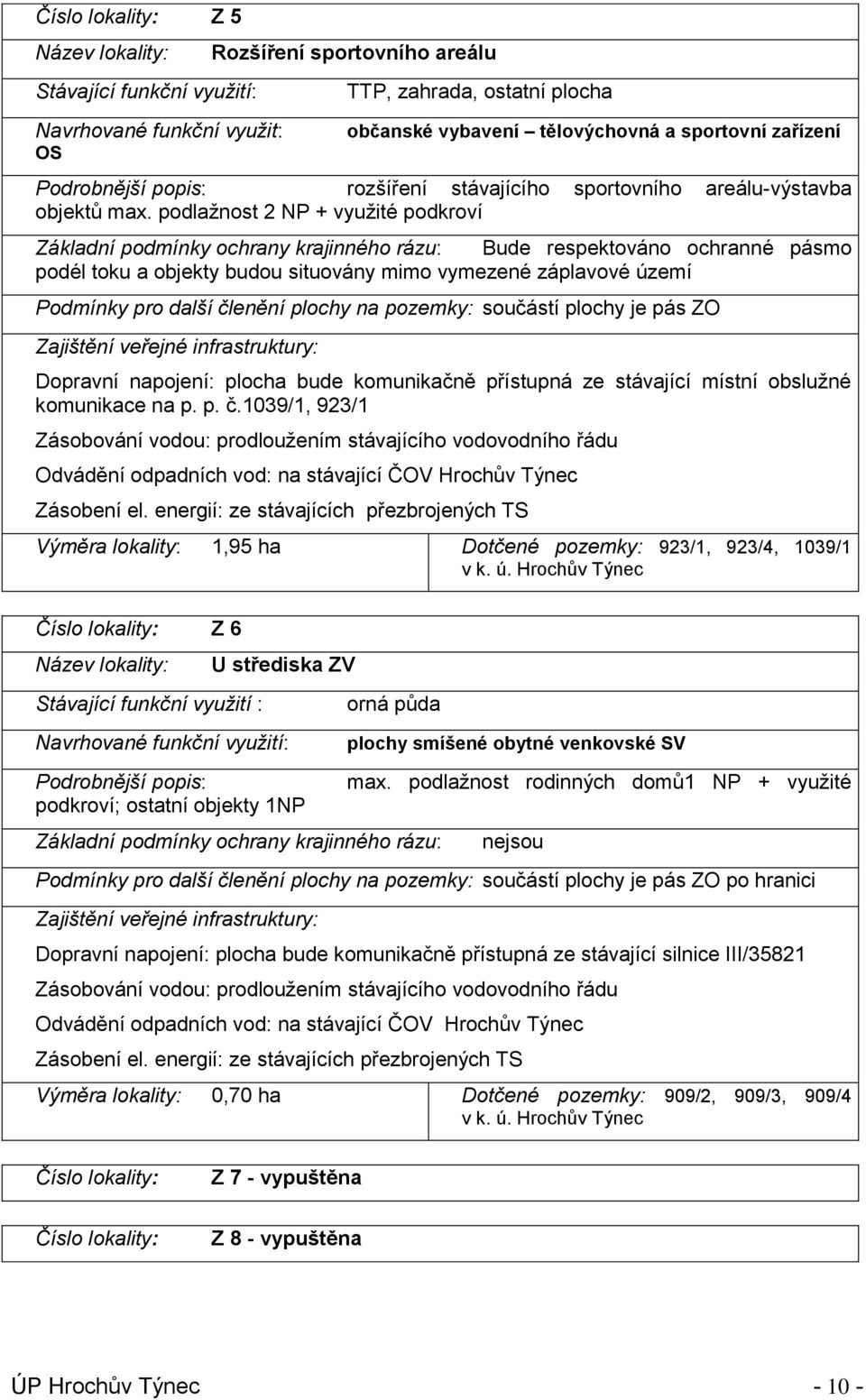 podlažnost 2 NP + využité podkroví Základní podmínky ochrany krajinného rázu: Bude respektováno ochranné pásmo podél toku a objekty budou situovány mimo vymezené záplavové území Podmínky pro další