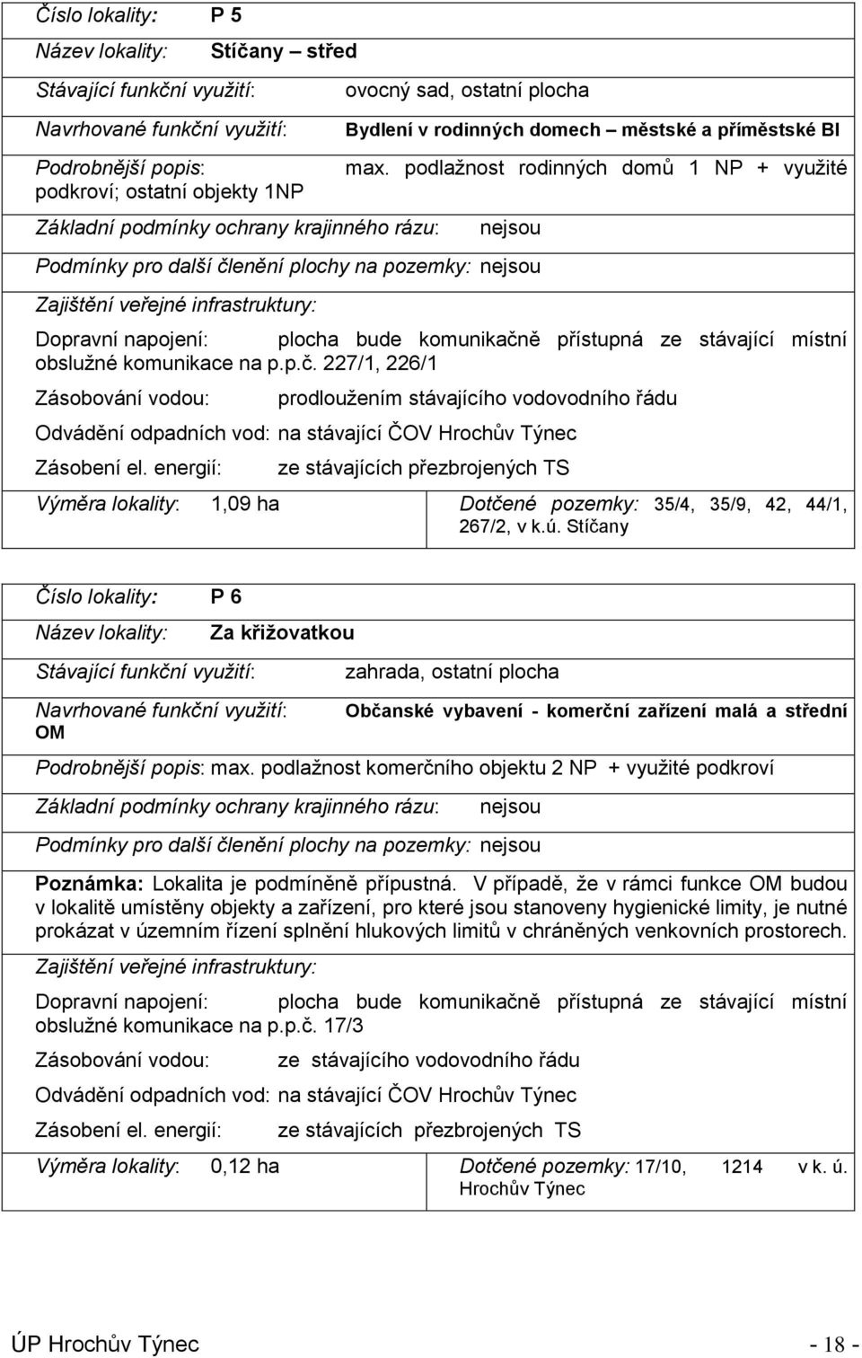 podlažnost rodinných domů 1 NP + využité nejsou Podmínky pro další členění plochy na pozemky: nejsou Zajištění veřejné infrastruktury: Dopravní napojení: plocha bude komunikačně přístupná ze