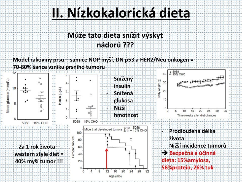 tumoru - Snížený insulin - Snížená glukosa - Nižší hmotnost Za 1 rok života western style diet