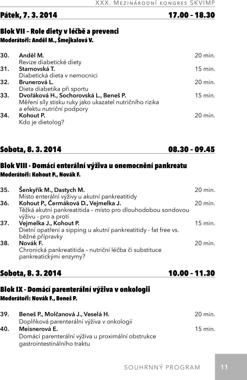 Měření síly stisku ruky jako ukazatel nutričního rizika a efektu nutriční podpory 34. Kohout P. 20 min. Kdo je dietolog? Sobota, 8. 3. 2014 08.30 09.