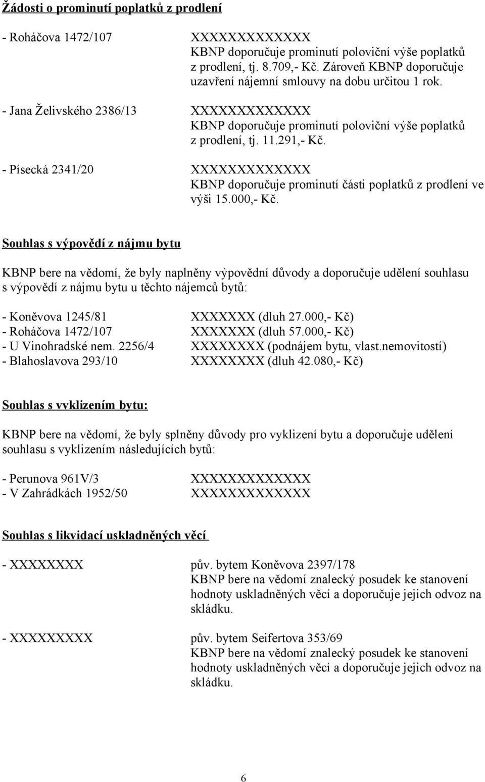 Písecká 2341/20 XXXXXXXXXXXXX KBNP doporučuje prominutí části poplatků z prodlení ve výši 15.000, Kč.