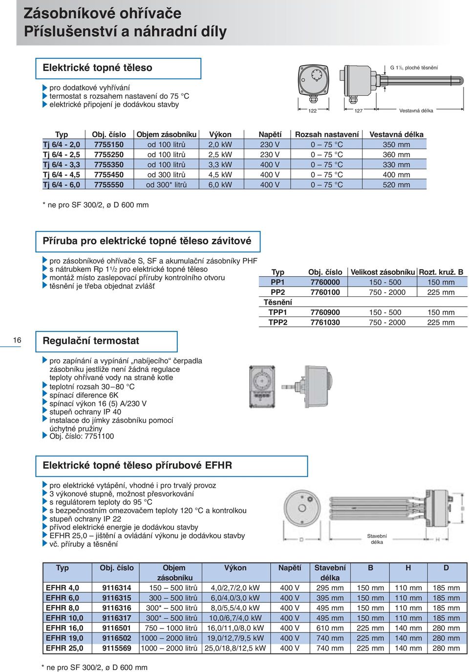 číslo Objem zásobníku Výkon Napětí Rozsah nastavení Vestavná délka Tj 6/4-2,0 7755150 od 100 litrů 2,0 kw 230 V 0 75 C 350 mm Tj 6/4-2,5 7755250 od 100 litrů 2,5 kw 230 V 0 75 C 360 mm Tj 6/4-3,3