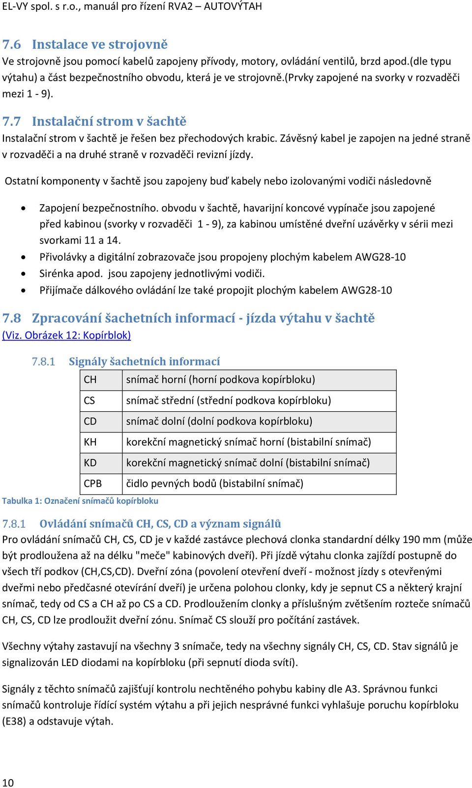 7 Instalační strom v šachtě Instalační strom v šachtě je řešen bez přechodových krabic. Závěsný kabel je zapojen na jedné straně v rozvaděči a na druhé straně v rozvaděči revizní jízdy.