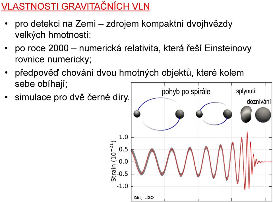 která řeší Einsteinovy rovnice numericky; předpověď chování dvou