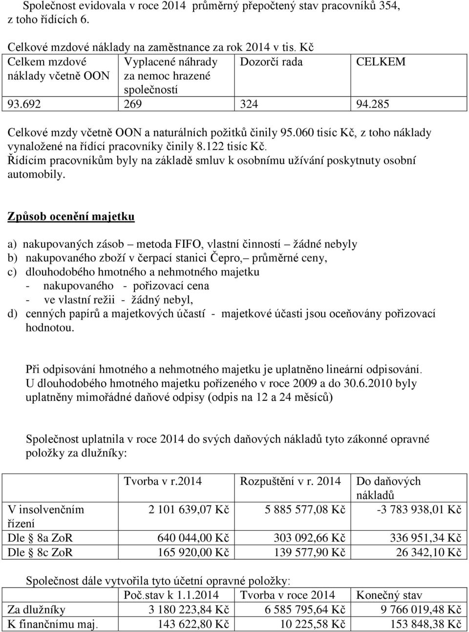 060 tisíc Kč, z toho náklady vynaložené na řídící pracovníky činily 8.122 tisíc Kč. Řídícím pracovníkům byly na základě smluv k osobnímu užívání poskytnuty osobní automobily.