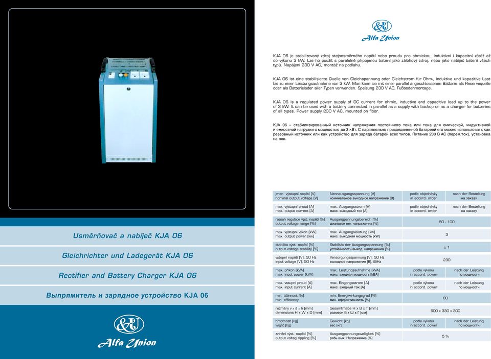 KJA 06 ist eine stabilisierte Quelle von Gleichspannung oder Gleichstrom für Ohm-, induktive und kapazitive Last bis zu einer Leistungsaufnahme von 3 kw.