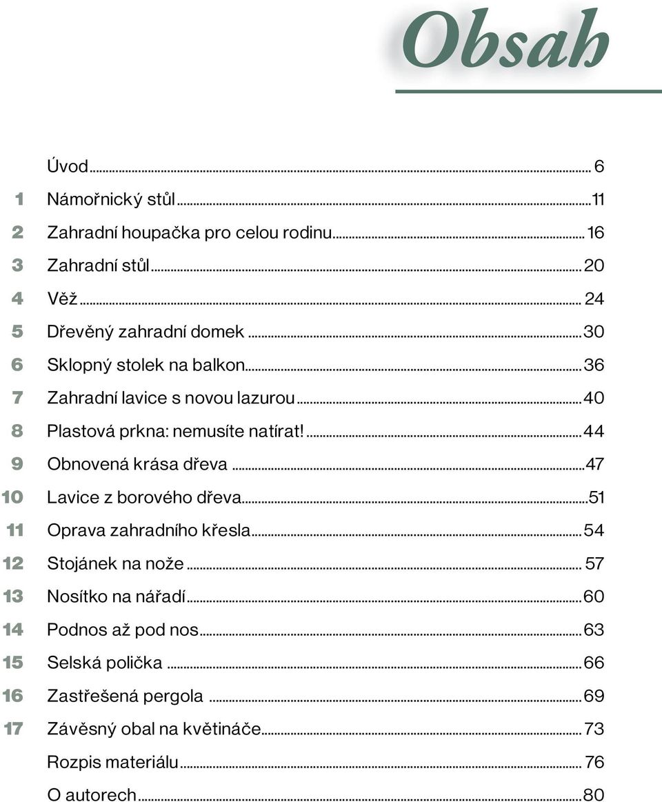 ..40 Plastová prkna: nemusíte natírat!...44 Obnovená krása dřeva...47 Lavice z borového dřeva...51 Oprava zahradního křesla.