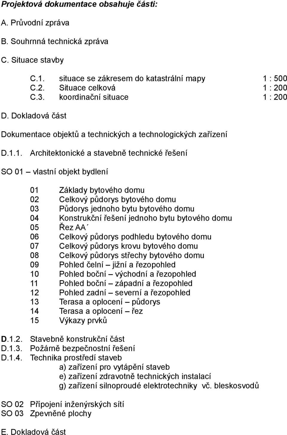 : 200 D. Dokladová část Dokumentace objektů a technických a technologických zařízení D.1.