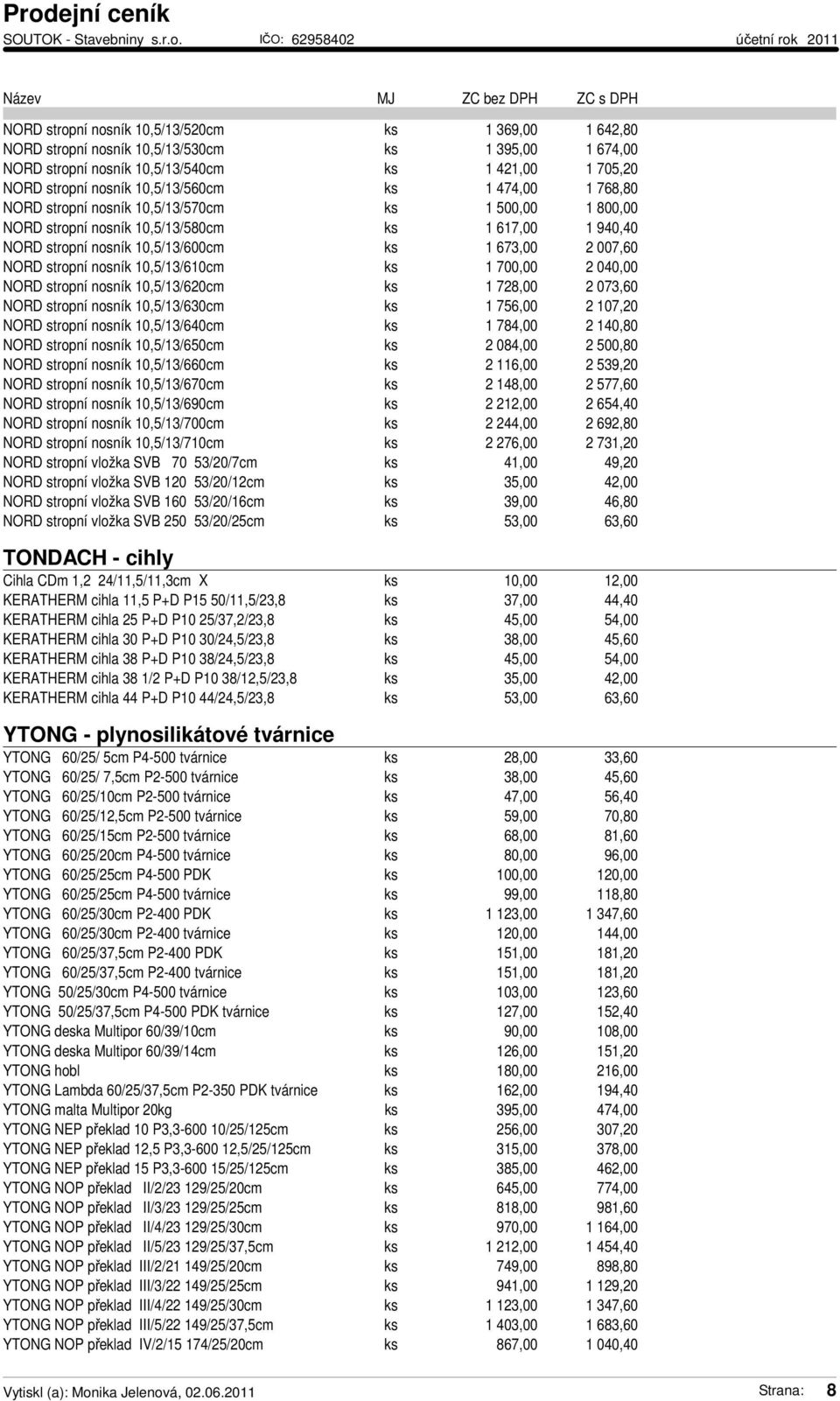 nosník 10,5/13/610cm ks 1 700,00 2 040,00 NORD stropní nosník 10,5/13/620cm ks 1 728,00 2 073,60 NORD stropní nosník 10,5/13/630cm ks 1 756,00 2 107,20 NORD stropní nosník 10,5/13/640cm ks 1 784,00 2