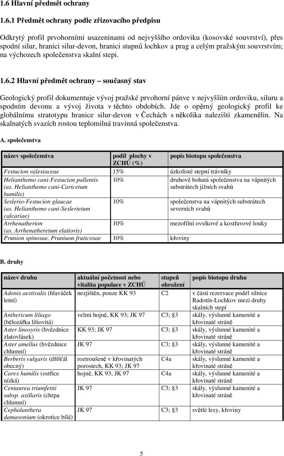 2 Hlavní předmět ochrany současný stav Geologický profil dokumentuje vývoj pražské prvohorní pánve v nejvyšším ordoviku, siluru a spodním devonu a vývoj života v těchto obdobích.