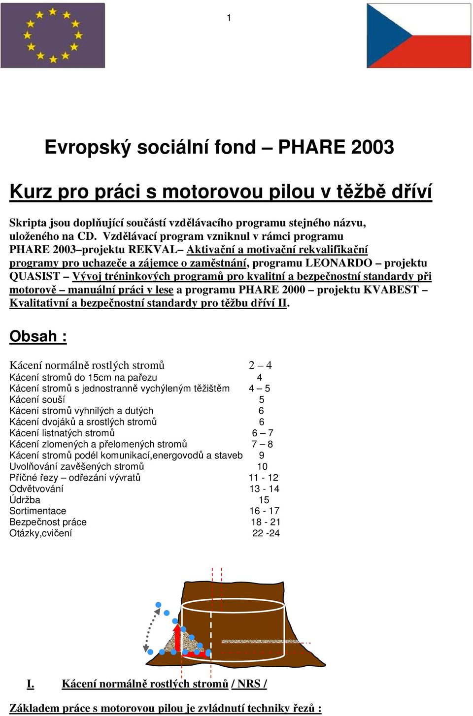 tréninkových programů pro kvalitní a bezpečnostní standardy při motorově manuální práci v lese a programu PHARE 2000 projektu KVABEST Kvalitativní a bezpečnostní standardy pro těžbu dříví II.