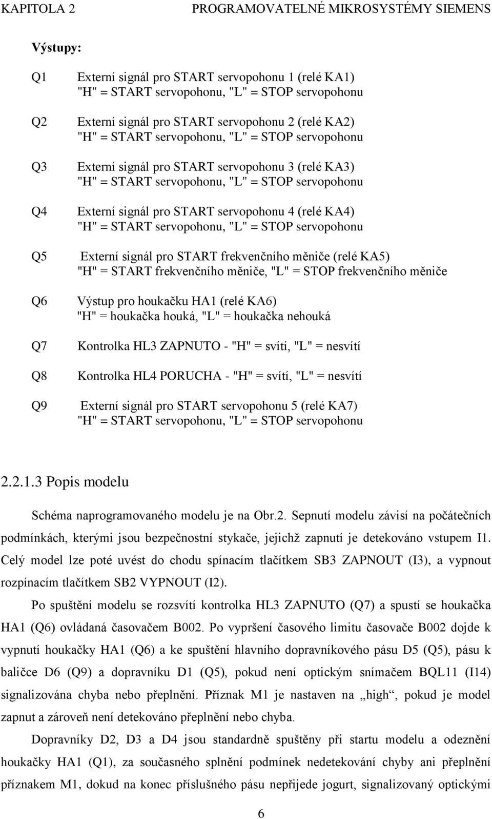 START servopohonu 4 (relé KA4) "H" = START servopohonu, "L" = STOP servopohonu Externí signál pro START frekvenčního měniče (relé KA5) "H" = START frekvenčního měniče, "L" = STOP frekvenčního měniče