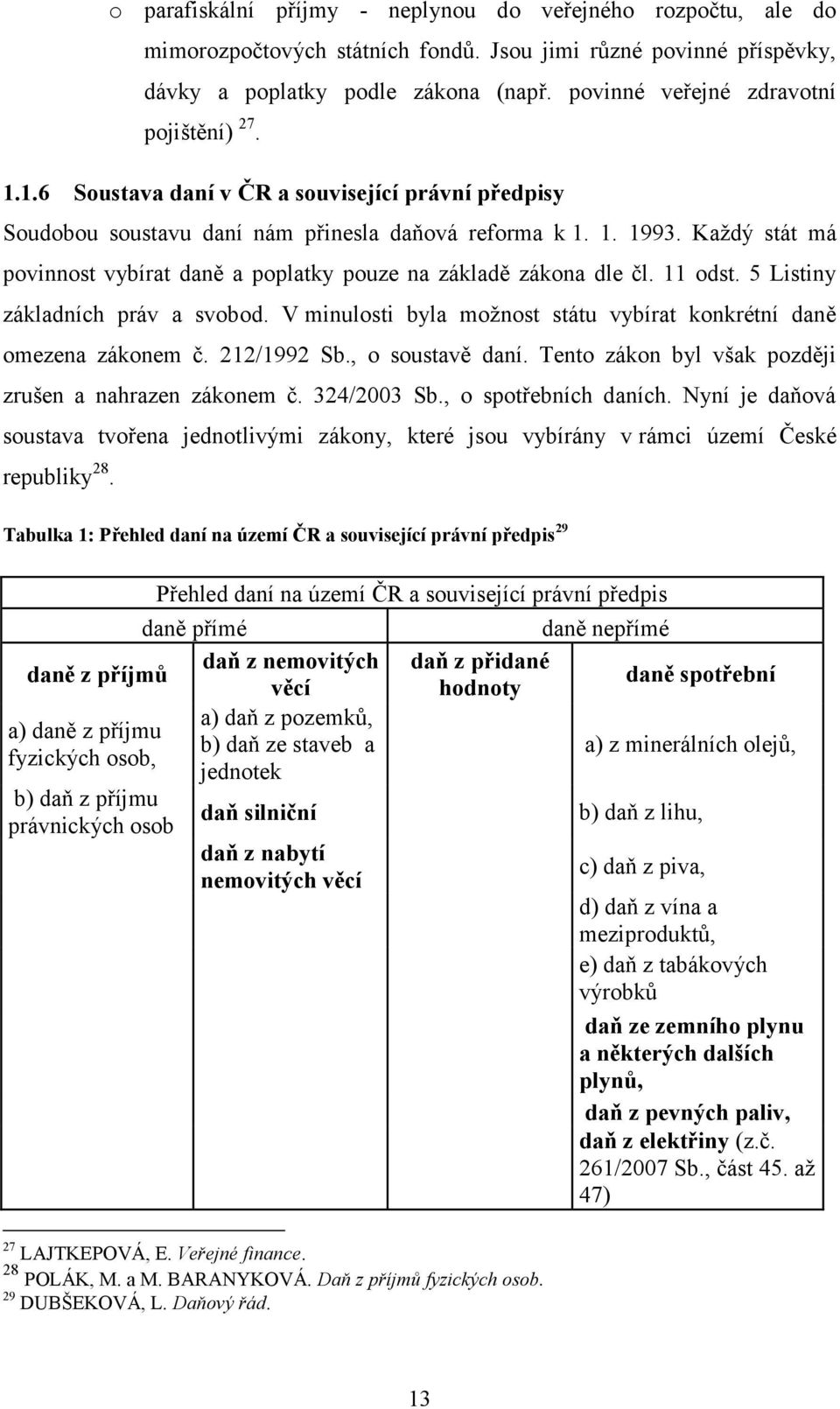 Každý stát má povinnost vybírat daně a poplatky pouze na základě zákona dle čl. 11 odst. 5 Listiny základních práv a svobod. V minulosti byla možnost státu vybírat konkrétní daně omezena zákonem č.