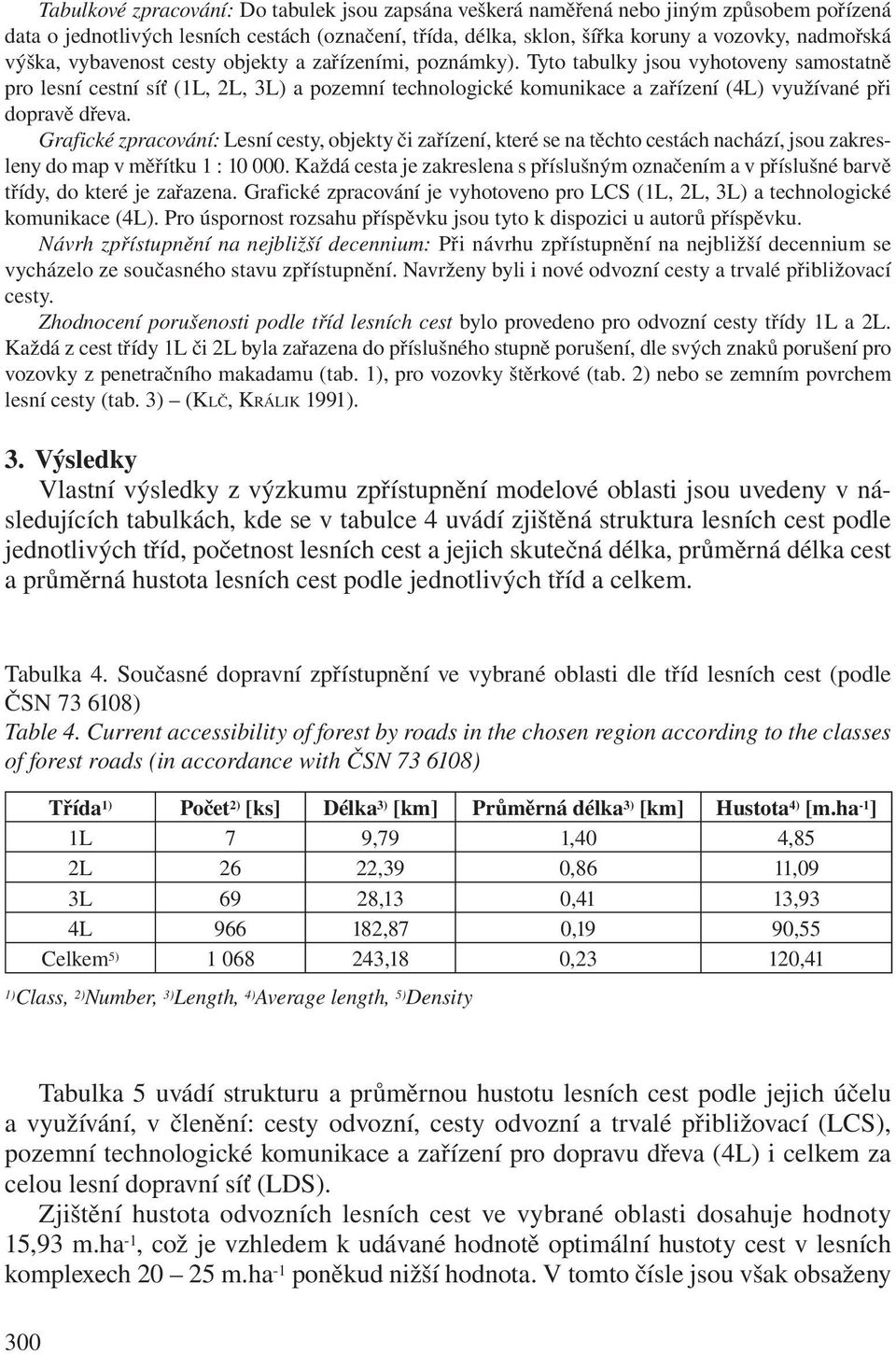 Tyto tabulky jsou vyhotoveny samostatně pro lesní cestní síť (1L, 2L, 3L) a pozemní technologické komunikace a zařízení (4L) využívané při dopravě dřeva.