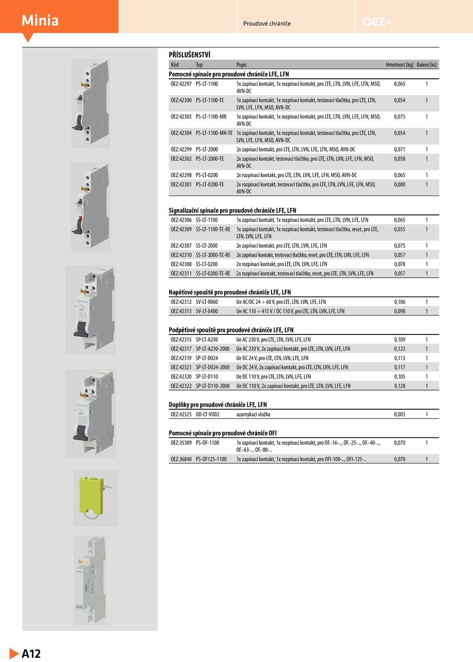 kontakt, pro LTE, LTN, LVN, LFE, LFN, MSO, 0,075 1 AVN-DC OEZ:42304 PS-LT-1100-MN-TE 1x zapínací kontakt, 1x rozpínací kontakt, testovací tlačítko, pro LTE, LTN, 0,054 1 LVN, LFE, LFN, MSO, AVN-DC