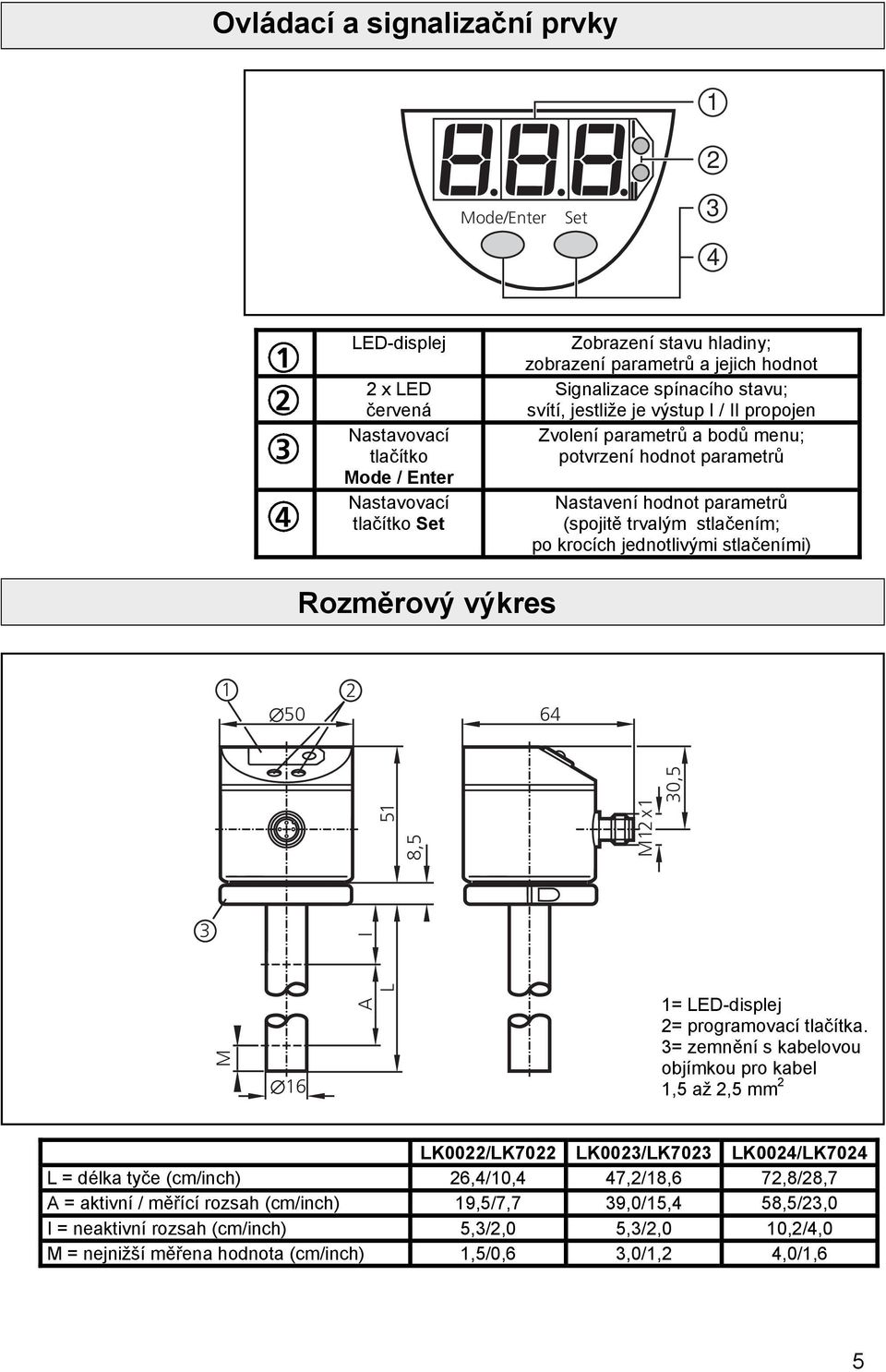 krocích jednotlivými stlačeními) Rozměrový výkres 5 2 64 8,5 5 2 x 3,5 3 I 6 A L = LED-displej 2= programovací tlačítka.