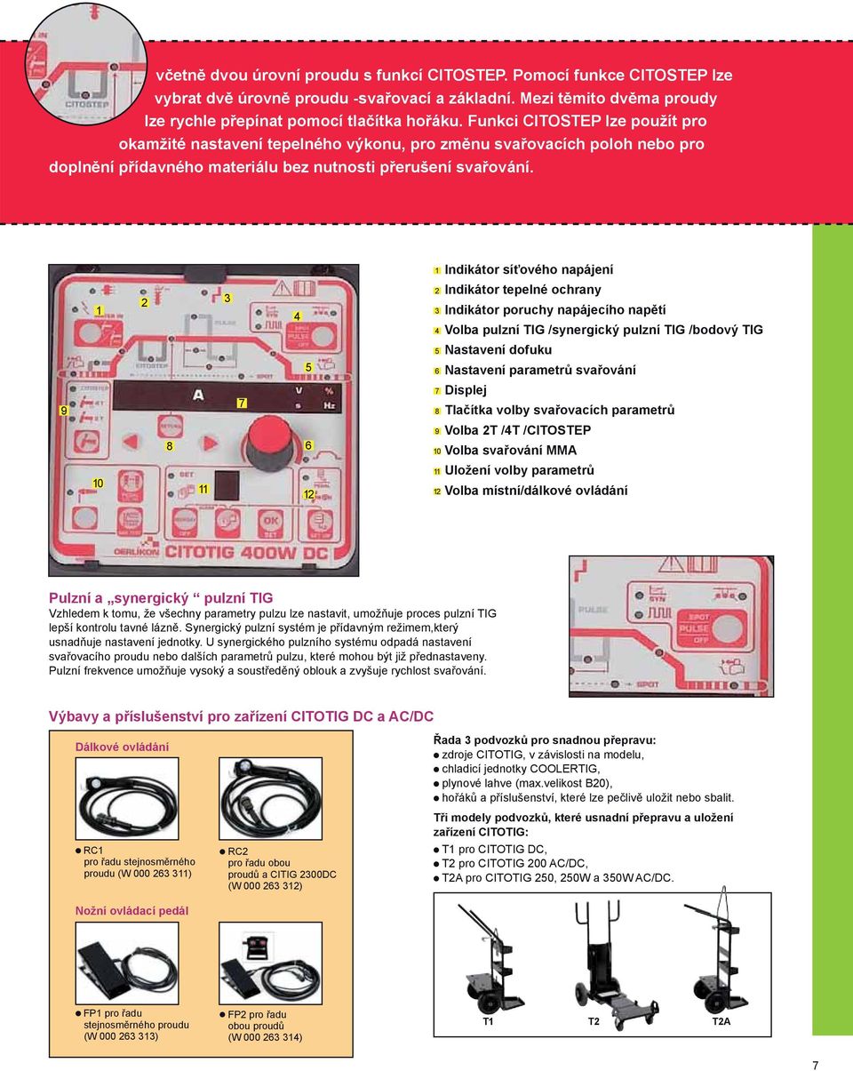 1 Indikátor síťového napájení 1 2 2 Indikátor tepelné ochrany Indikátor poruchy napájecího napětí Volba pulzní TIG /synergický pulzní TIG /bodový TIG 5 Nastavení dofuku 5 6 Nastavení parametrů