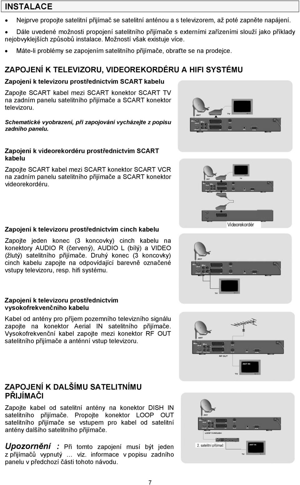 Máte-li problémy se zapojením satelitního přijímače, obraťte se na prodejce.