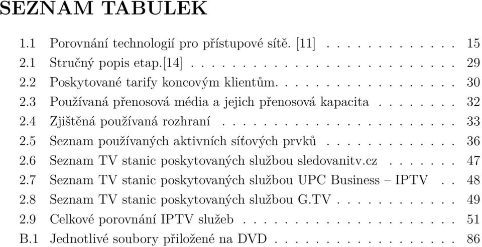 5 Seznam používaných aktivních síťových prvků............. 36 2.6 Seznam TV stanic poskytovaných službou sledovanitv.cz....... 47 2.