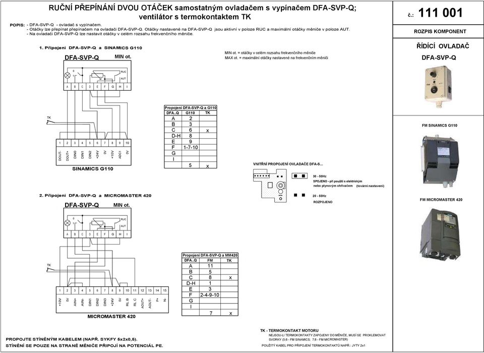 Připojení DF-SVP-Q a SINMICS G0 DF-SVP-Q MIN ot. MIN ot. = otáčky v celém rozsahu frekvenčního měniče MX ot.