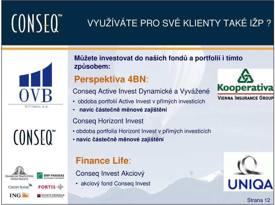 Dynamické a Vyvážené obdoba portfolií Active Invest v přímých investicích navíc částečně měnové zajištění