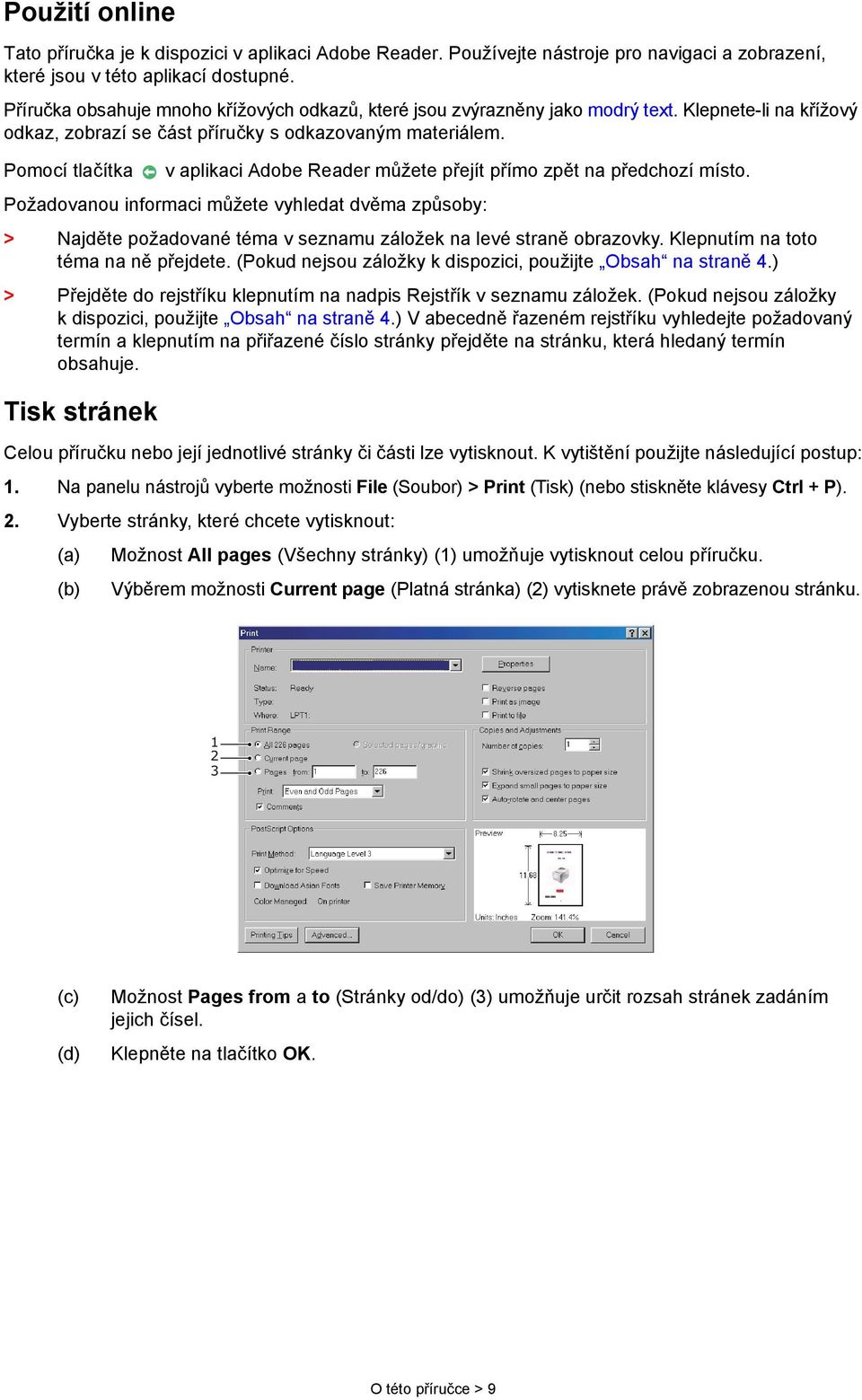 Pomocí tlačítka v aplikaci Adobe Reader můžete přejít přímo zpět na předchozí místo.