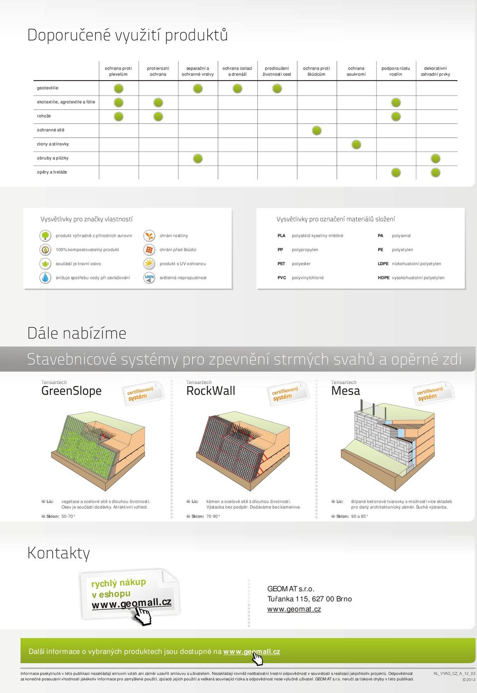 kyseliny mléčné PA polyamid 100% kompostovatelný produkt chrání před škůdci PP polypropylen PE polyetylen součástí je travní osivo produkt s UV ochranou PET polyester LDPE nízkohustotní polyetylen