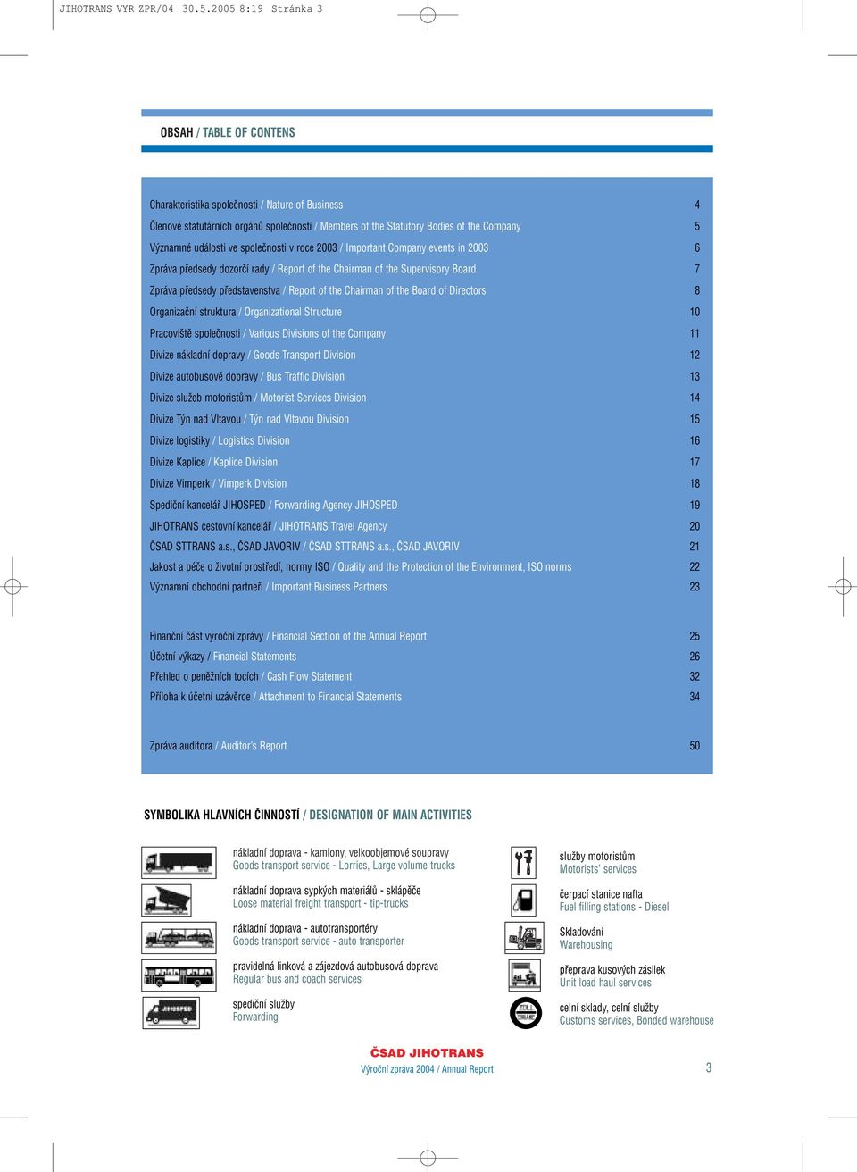 události ve spoleãnosti v roce 2003 / Important Company events in 2003 6 Zpráva pfiedsedy dozorãí rady / Report of the Chairman of the Supervisory Board 7 Zpráva pfiedsedy pfiedstavenstva / Report of