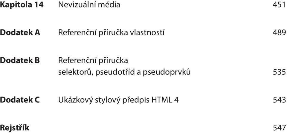 Referenční příručka selektorů, pseudotříd a