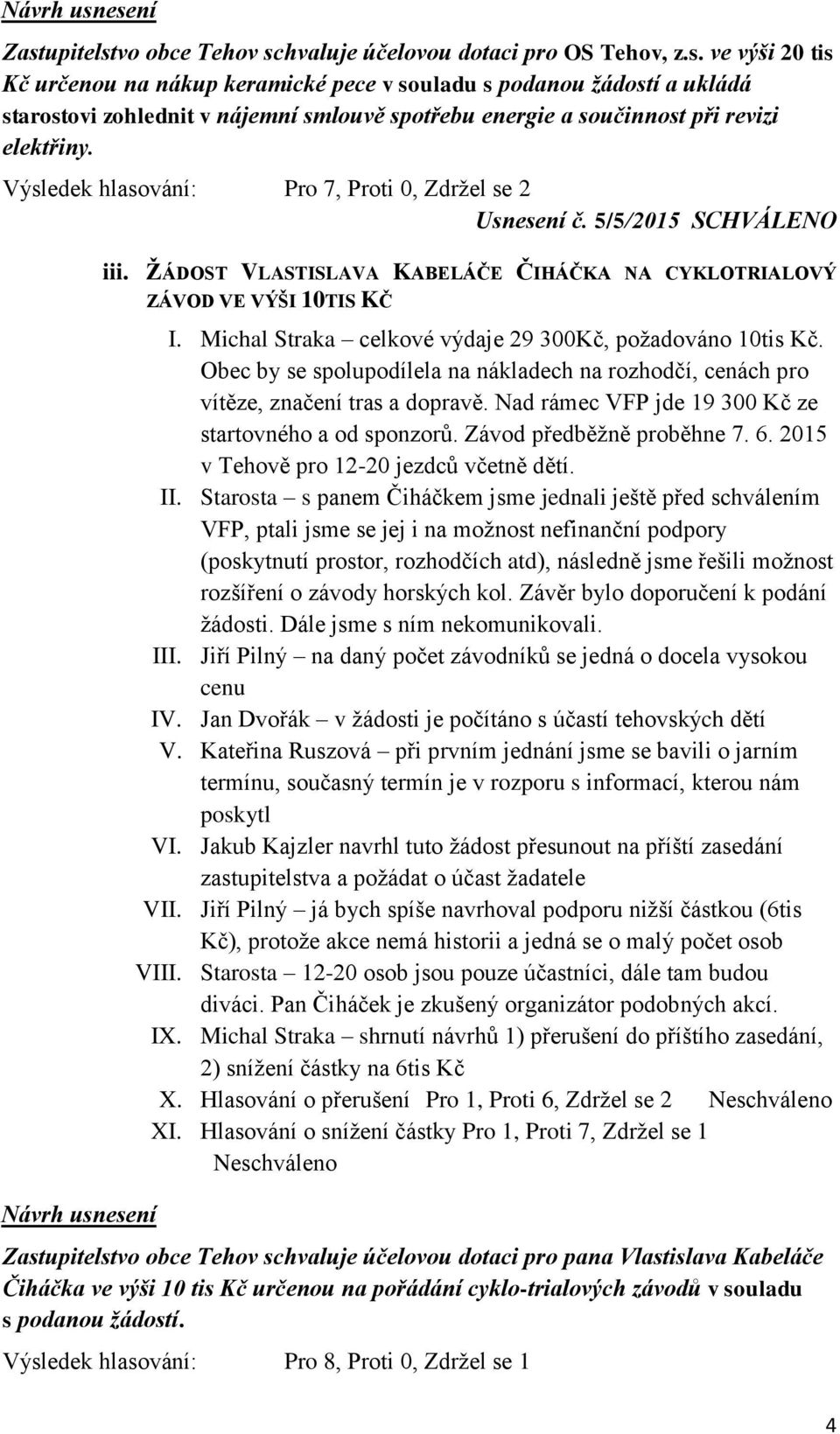 Michal Straka celkové výdaje 29 300Kč, požadováno 10tis Kč. Obec by se spolupodílela na nákladech na rozhodčí, cenách pro vítěze, značení tras a dopravě.