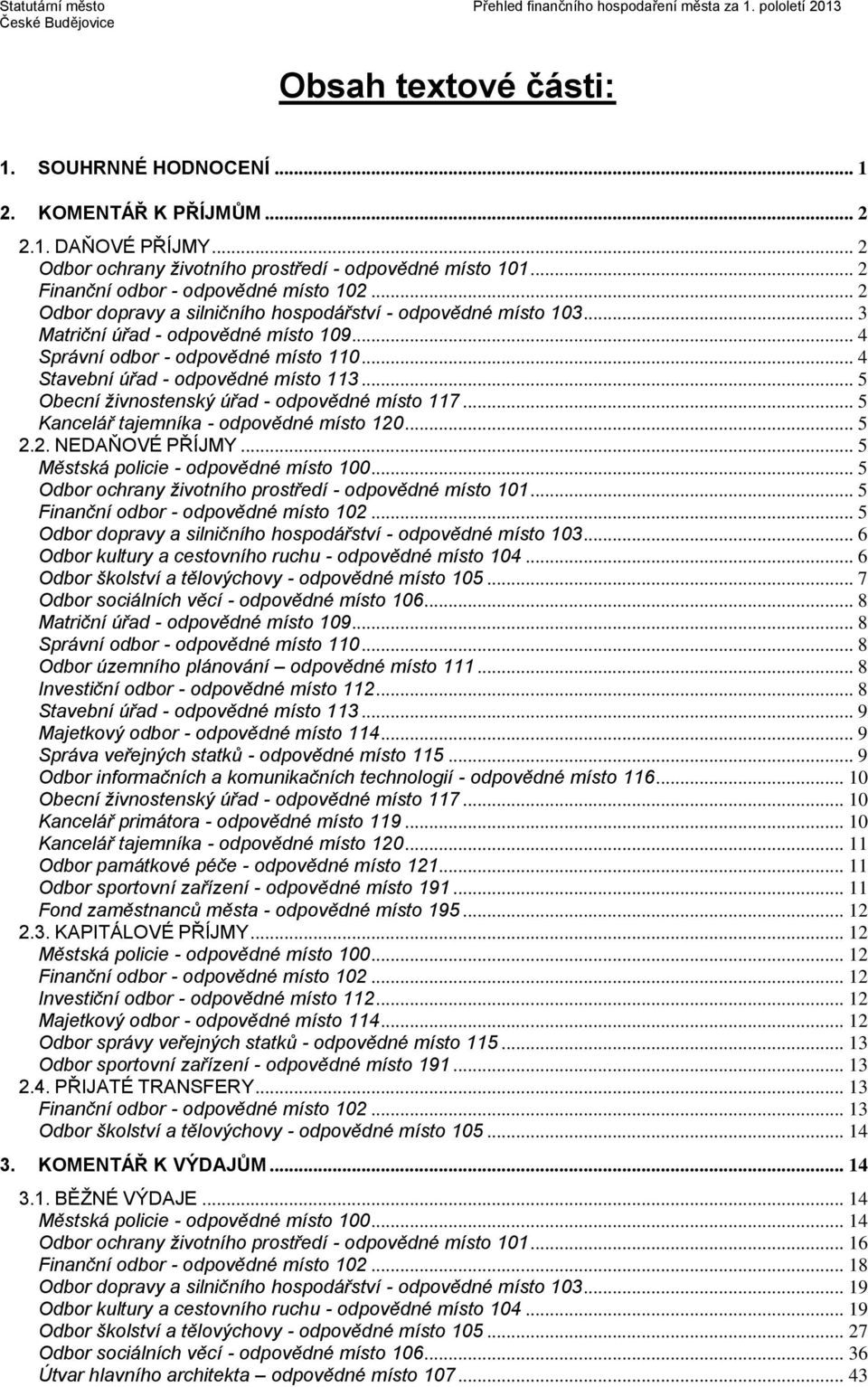 .. 3 Matriční úřad - odpovědné místo 109... 4 Správní odbor - odpovědné místo 110... 4 Stavební úřad - odpovědné místo 113... 5 Obecní živnostenský úřad - odpovědné místo 117.