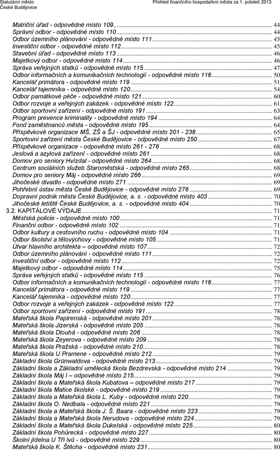 .. 47 Odbor informačních a komunikačních technologií - odpovědné místo 116... 50 Kancelář primátora - odpovědné místo 119... 51 Kancelář tajemníka - odpovědné místo 120.