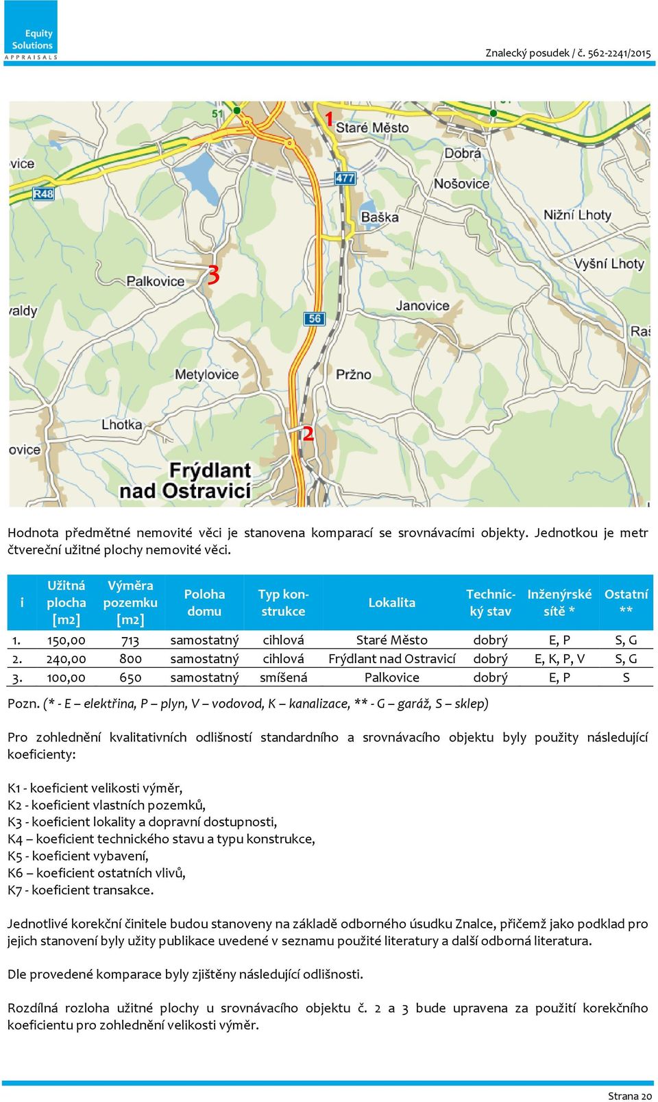 240,00 800 samostatný cihlová Frýdlant nad Ostravicí dobrý E, K, P, V S, G 3. 100,00 650 samostatný smíšená Palkovice dobrý E, P S Pozn.