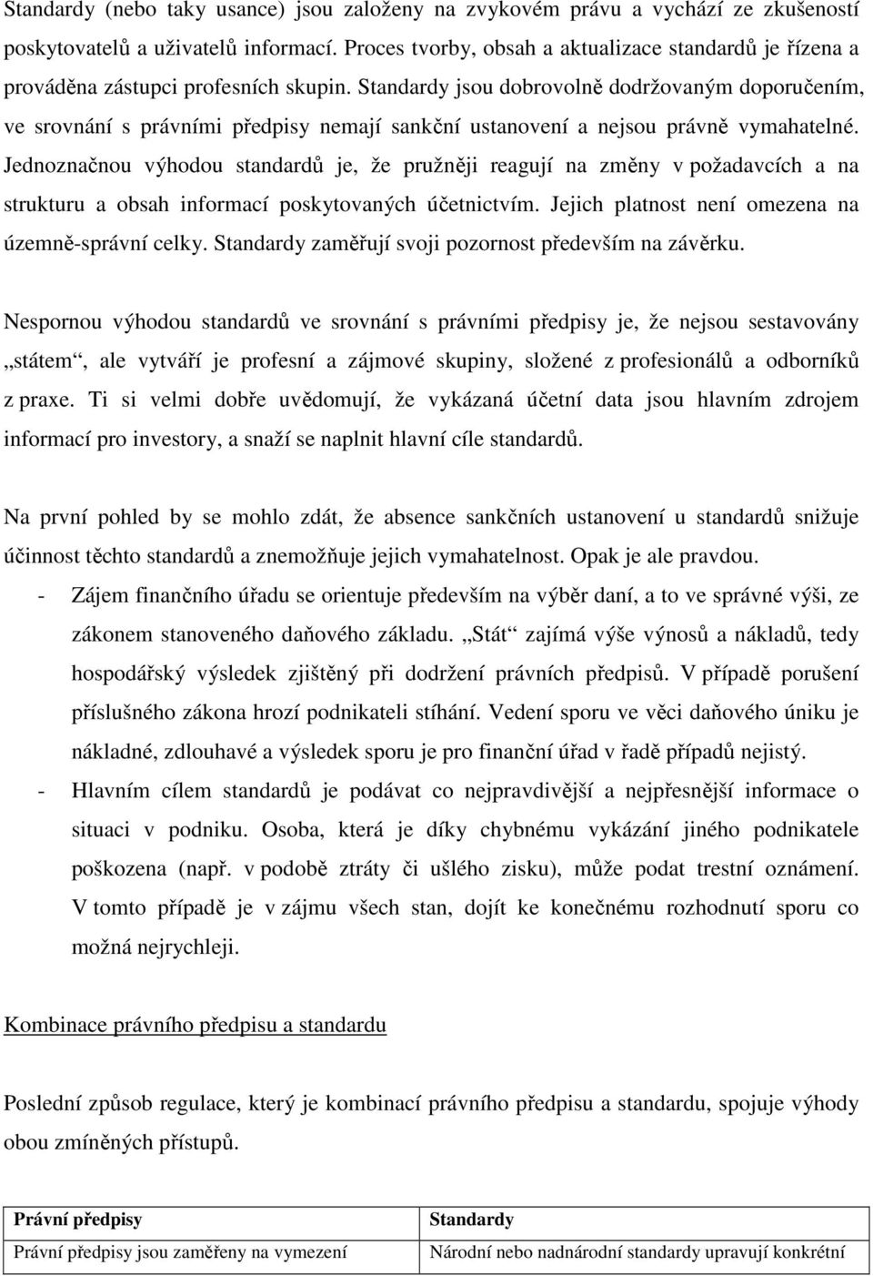 Standardy jsou dobrovolně dodržovaným doporučením, ve srovnání s právními předpisy nemají sankční ustanovení a nejsou právně vymahatelné.