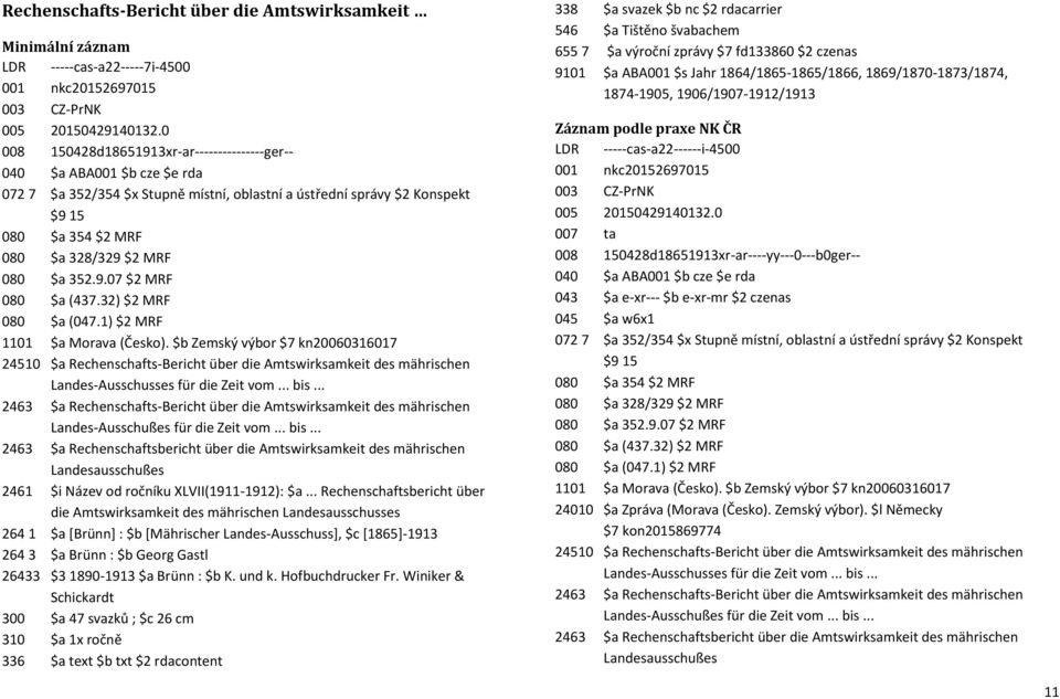 32) $2 MRF 080 $a (047.1) $2 MRF 1101 $a Morava (Česko). $b Zemský výbor $7 kn20060316017 24510 $a Rechenschafts-Bericht über die Amtswirksamkeit des mährischen Landes-Ausschusses für die Zeit vom.