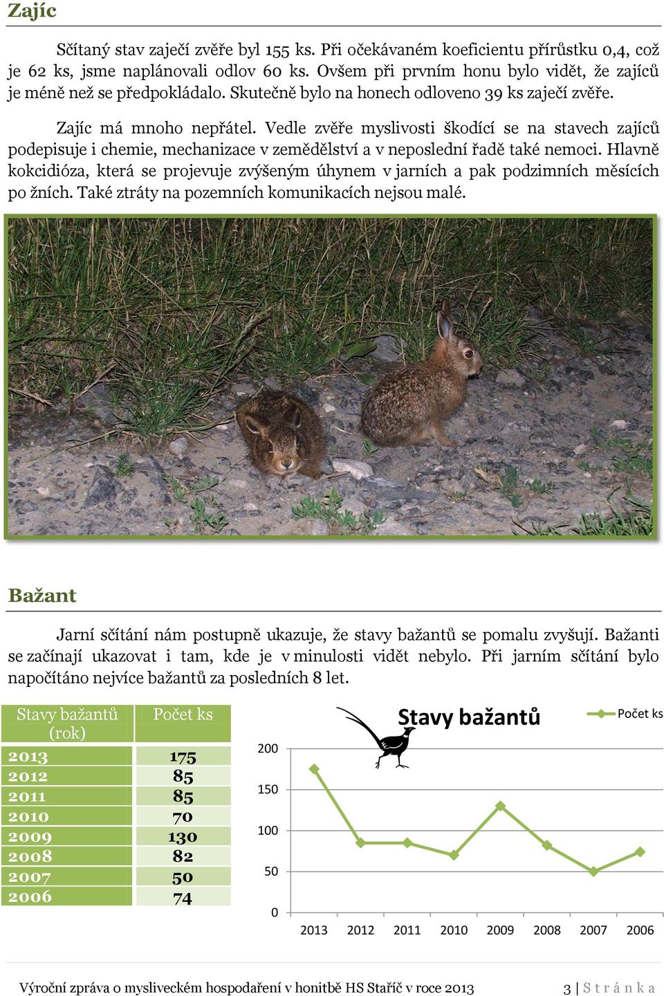 Vedle zvěře myslivosti škodící se na stavech zajíců podepisuje i chemie, mechanizace v zemědělství a v neposlední řadě také nemoci.