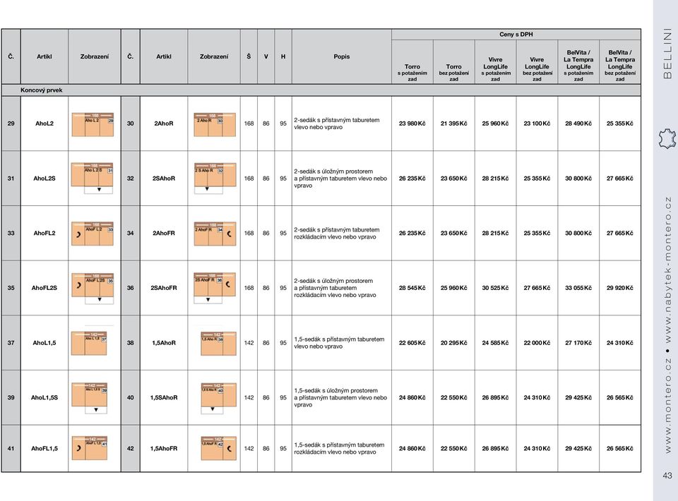 AhoL2S 32 2SAhoR 168 86 95 2-sedák s úložným prostorem a přístavným taburetem vlevo nebo vpravo 26 235 Kč 23 650 Kč 28 215 Kč 25 355 Kč 30 800 Kč 27 665 Kč 33 AhoFL2 34 2AhoFR 168 86 95 35 AhoFL2S 36