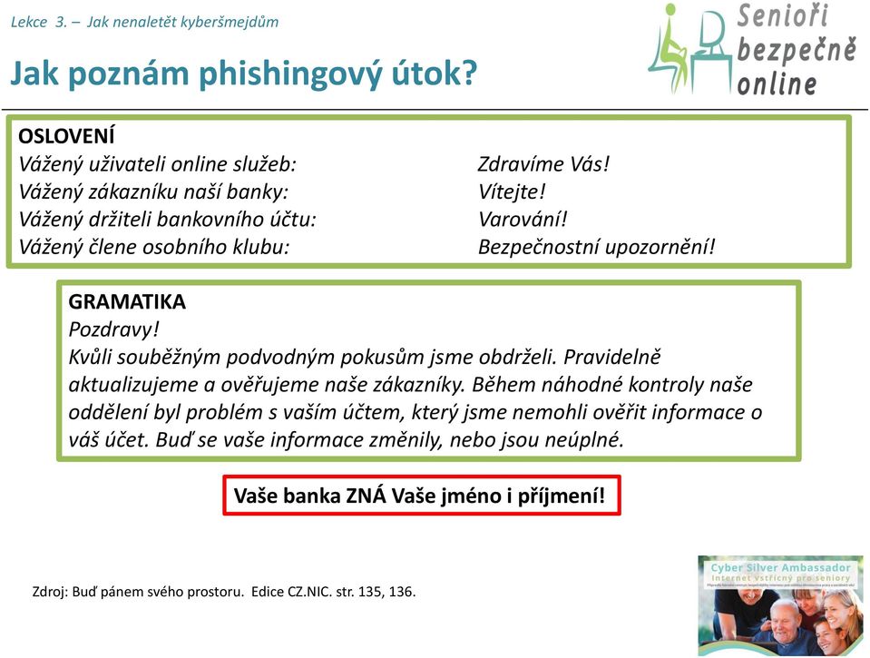 Vítejte! Varování! Bezpečnostní upozornění! GRAMATIKA Pozdravy! Kvůli souběžným podvodným pokusům jsme obdrželi.