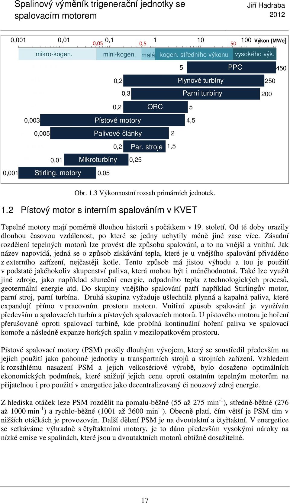 5 4,5 Obr. 1.3 Výkonnostní rozsah primárních jednotek. 1.2 Pístový motor s interním spalováním v KVET Tepelné motory mají poměrně dlouhou historii s počátkem v 19. století.