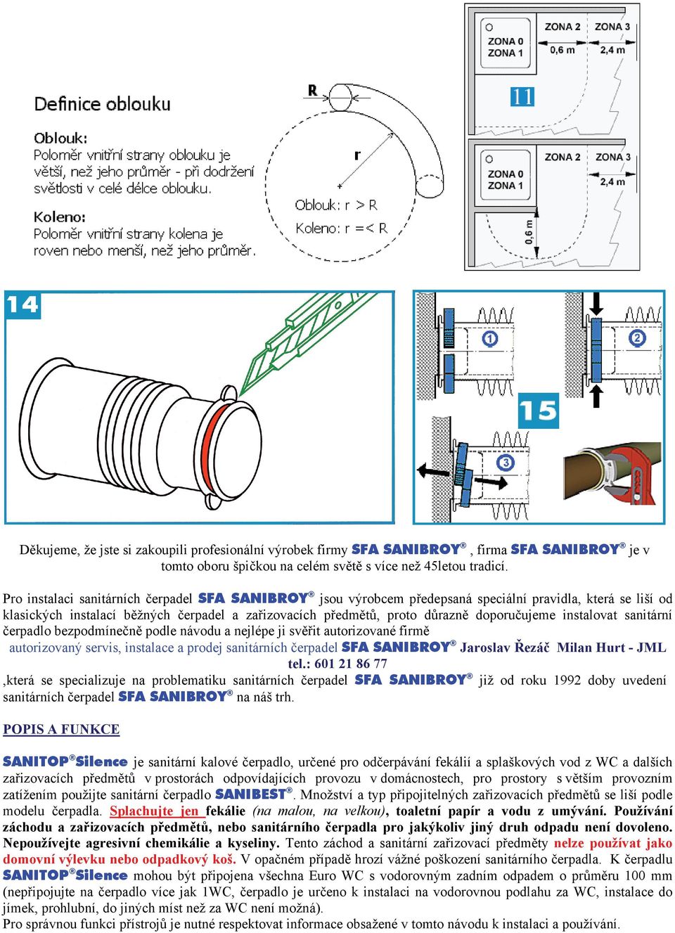 instalovat sanitární čerpadlo bezpodmínečně podle návodu a nejlépe ji svěřit autorizované firmě autorizovaný servis, instalace a prodej sanitárních čerpadel SFA SANIBROY Jaroslav Řezáč Milan Hurt -