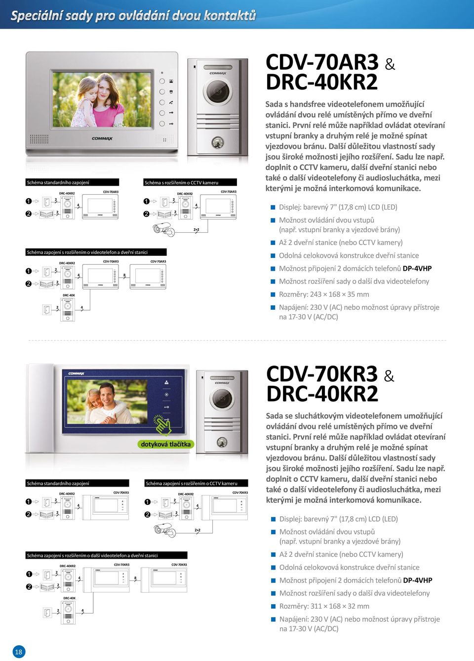 CDV-70AR3 & DRC-0KR Sada s handsfree videotelefonem umožňující ovládání dvou relé umístěných přímo ve dveřní stanici.