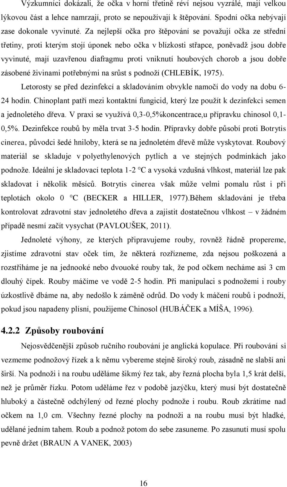 houbových chorob a jsou dobře zásobené živinami potřebnými na srůst s podnoží (CHLEBÍK, 1975). Letorosty se před dezinfekcí a skladováním obvykle namočí do vody na dobu 6-24 hodin.