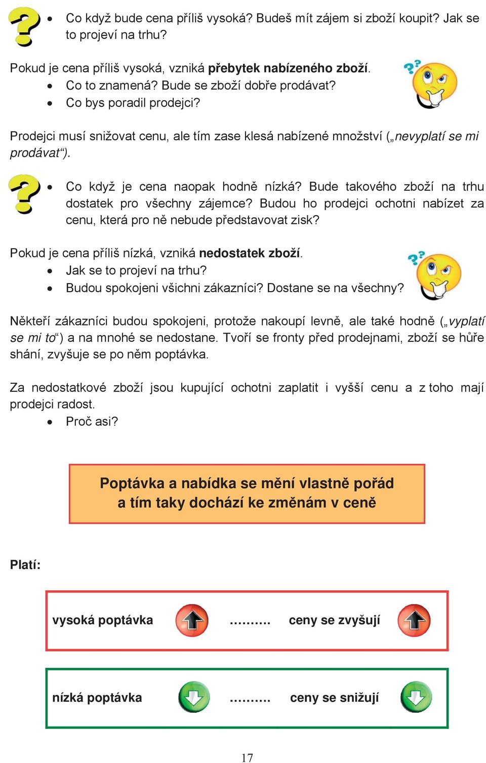 Bude takového zboží na trhu dostatek pro všechny zájemce? Budou ho prodejci ochotni nabízet za cenu, která pro n nebude pedstavovat zisk? Pokud je cena píliš nízká, vzniká nedostatek zboží.