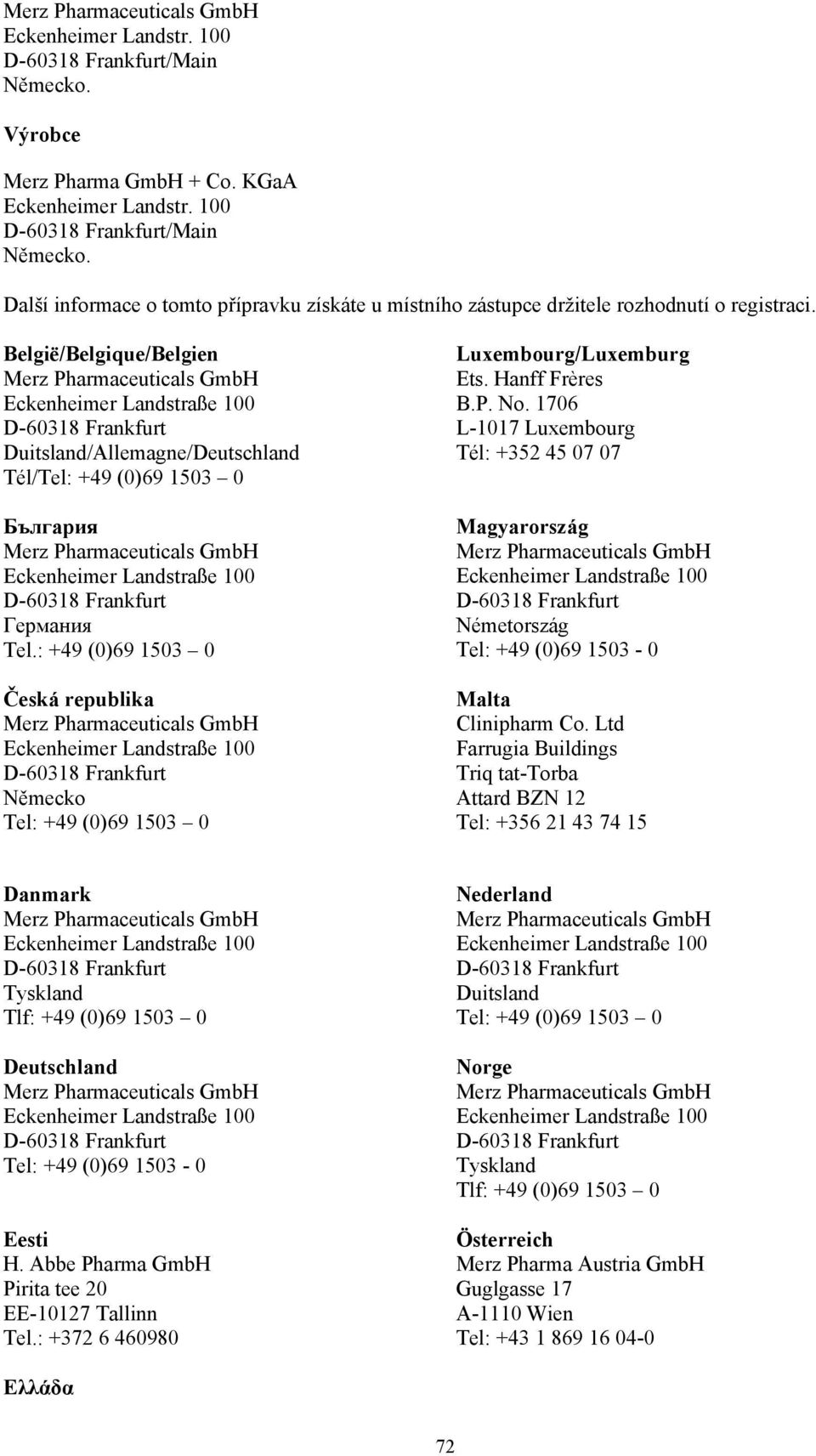 1706 L-1017 Luxembourg Tél: +352 45 07 07 Magyarország Németország Malta Clinipharm Co.