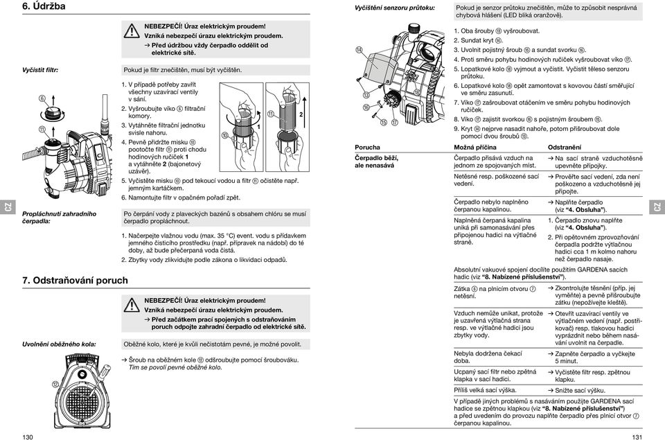 Pokud je filtr znečištěn, musí být vyčištěn. 1. V případě potřeby zavřít všechny uzavírací ventily v sání. 2. Vyšroubujte víko 6 filtrační komory. A 2 3. Vytáhněte filtrační jednotku 1 svisle nahoru.