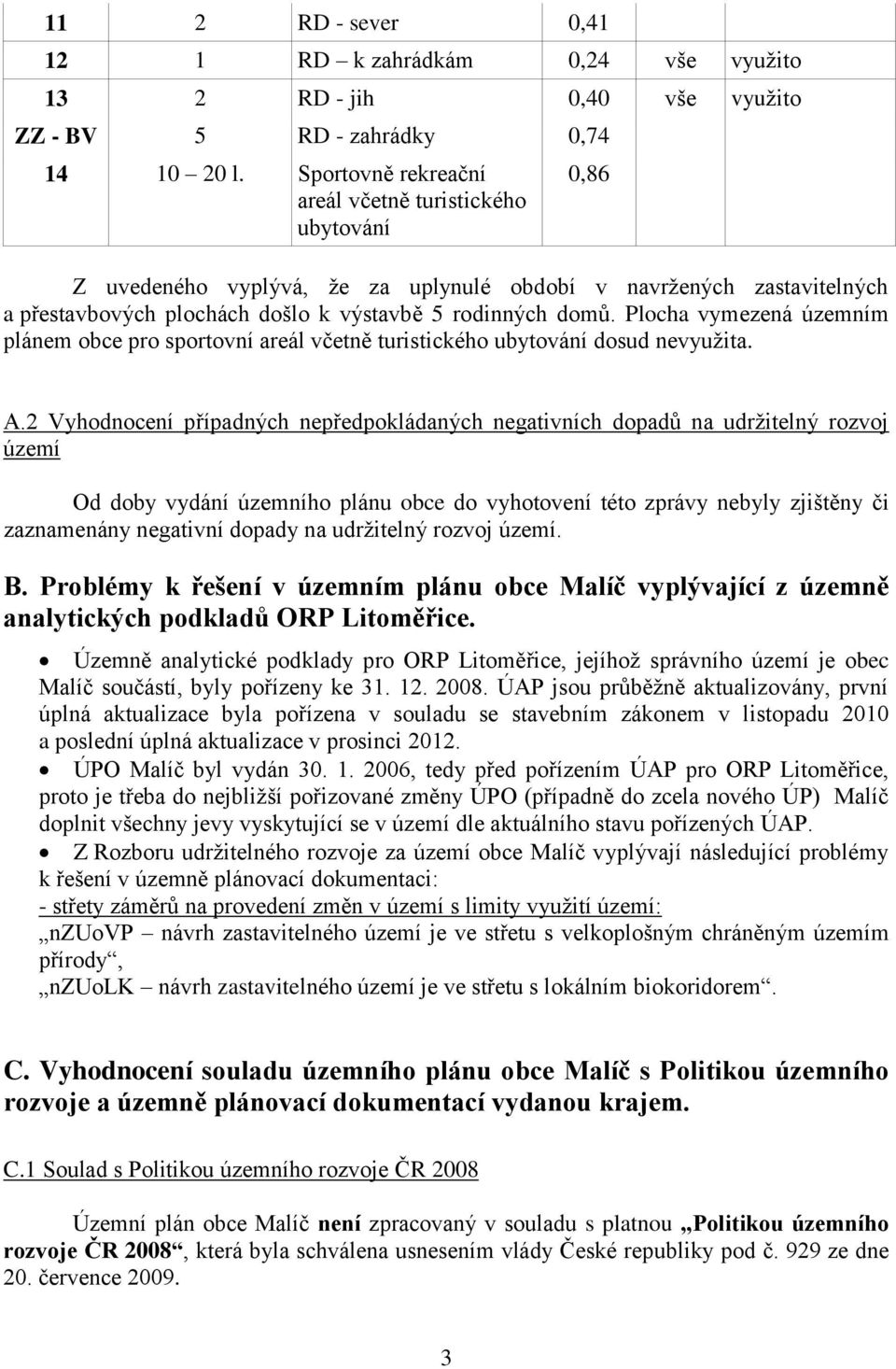 Plocha vymezená územním plánem obce pro sportovní areál včetně turistického ubytování dosud nevyužita. 0,86 A.