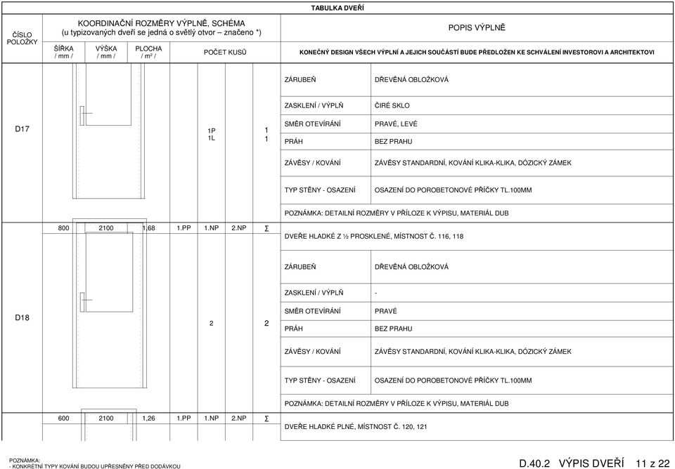 6, 8 - D8 2 2 PRAVÉ OSAZENÍ DO POROBETONOVÉ PŘÍČKY TL.00MM 600 200,26.PP.NP 2.
