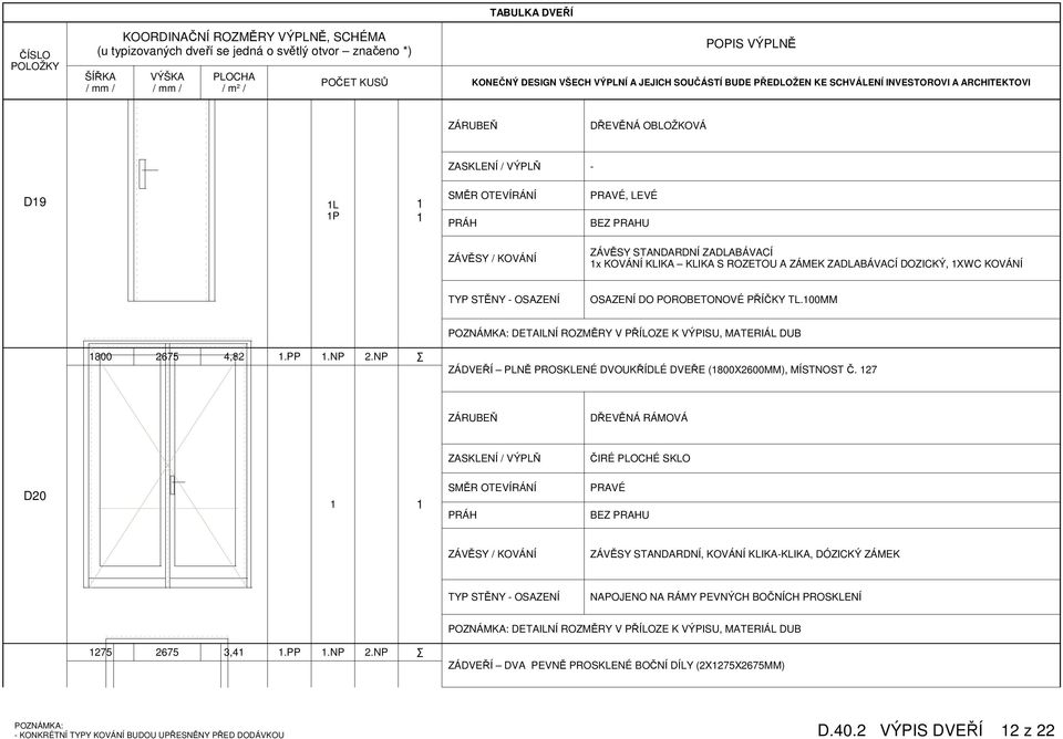 NP Σ ZÁDVEŘÍ PLNĚ PROSKLENÉ DVOUKŘÍDLÉ DVEŘE (800X2600MM), MÍSTNOST Č.