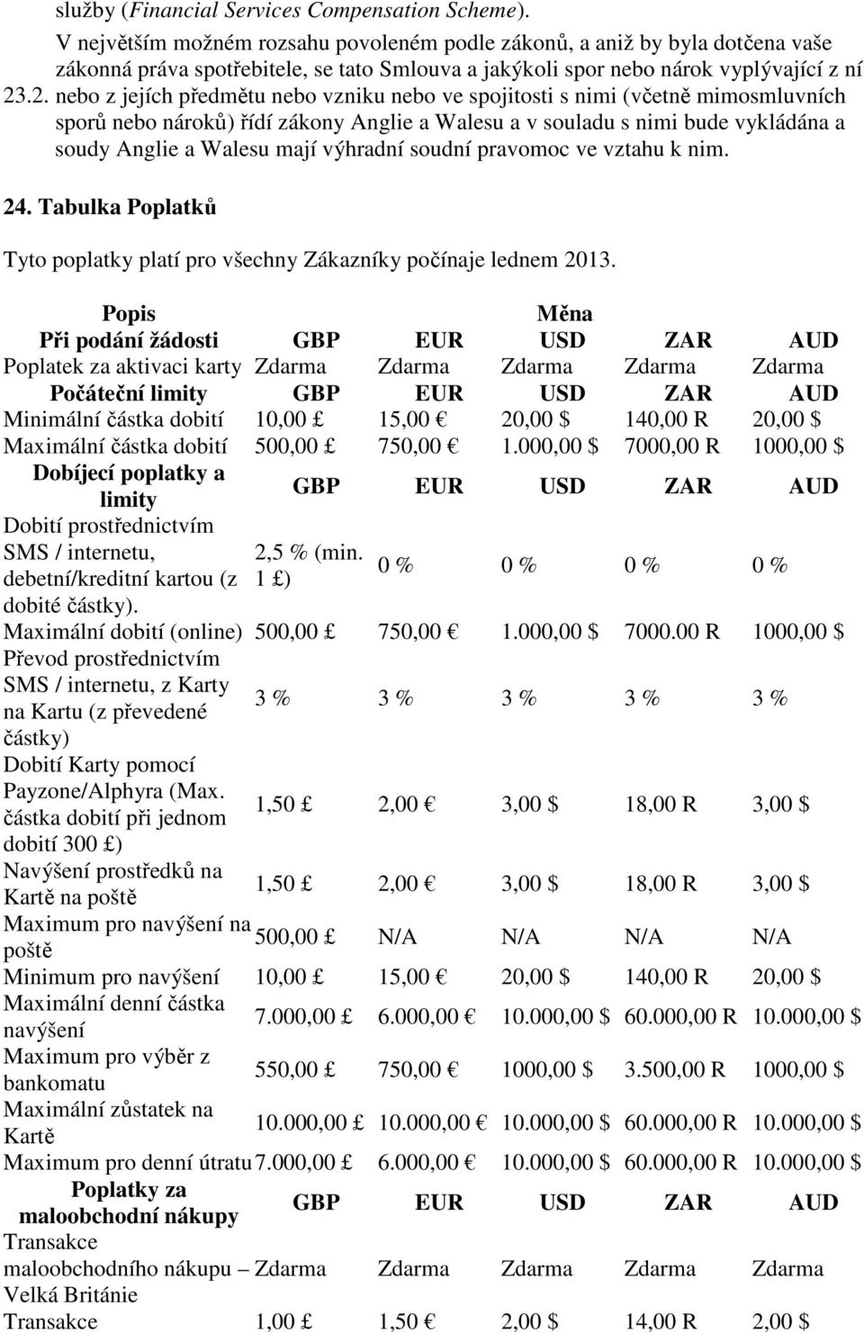 .2. nebo z jejích předmětu nebo vzniku nebo ve spojitosti s nimi (včetně mimosmluvních sporů nebo nároků) řídí zákony Anglie a Walesu a v souladu s nimi bude vykládána a soudy Anglie a Walesu mají