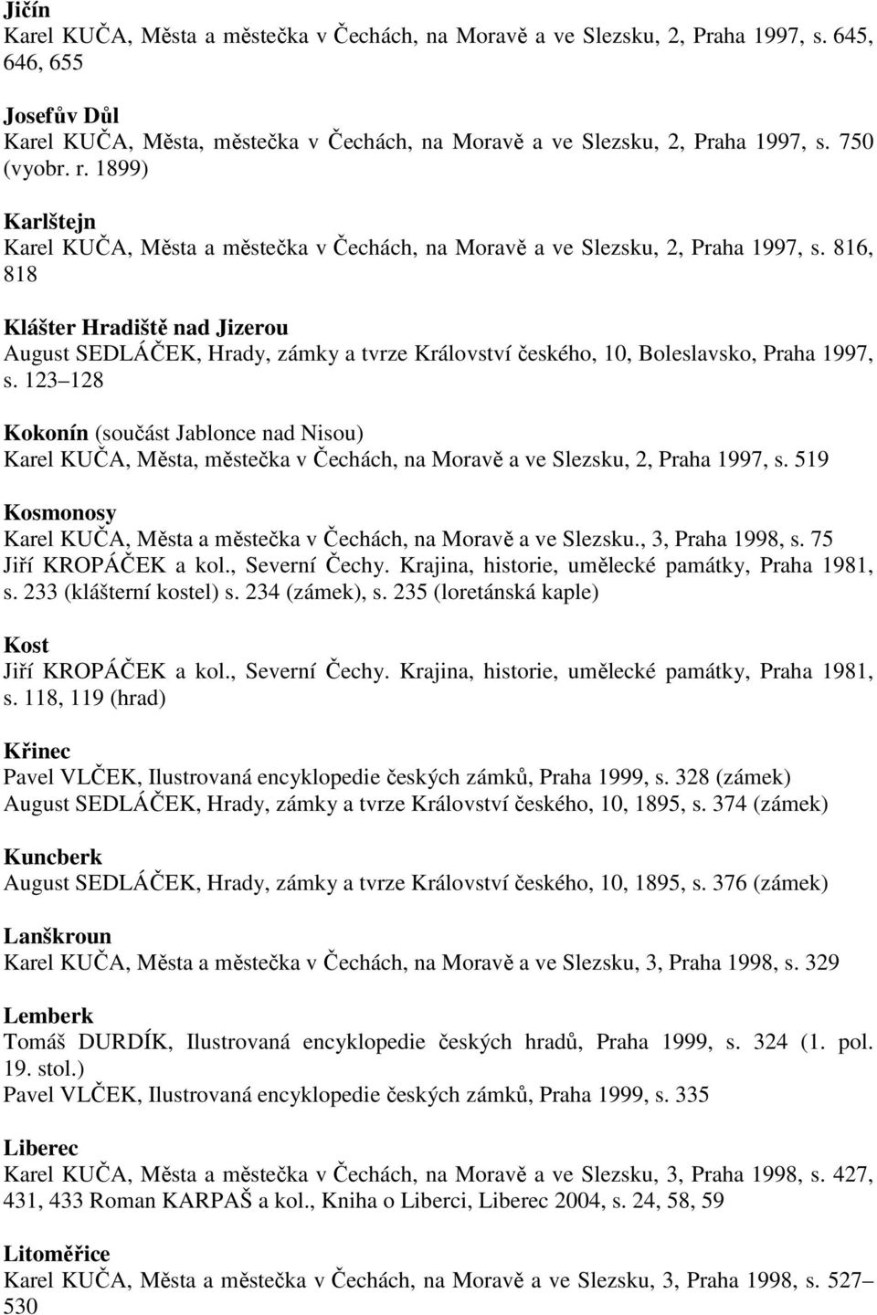 123 128 Kokonín (součást Jablonce nad Nisou) Karel KUČA, Města, městečka v Čechách, na Moravě a ve Slezsku, 2, Praha 1997, s.